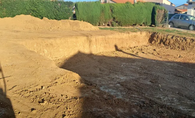 Décaissement plateforme et fondations maison Fourques, Pollestres, Eric Terrassement VRD